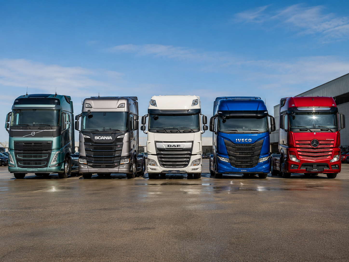 Caminhões Volvo, Scania, DAF, Iveco e Mercedes-Benz para comparação de investimento em frota